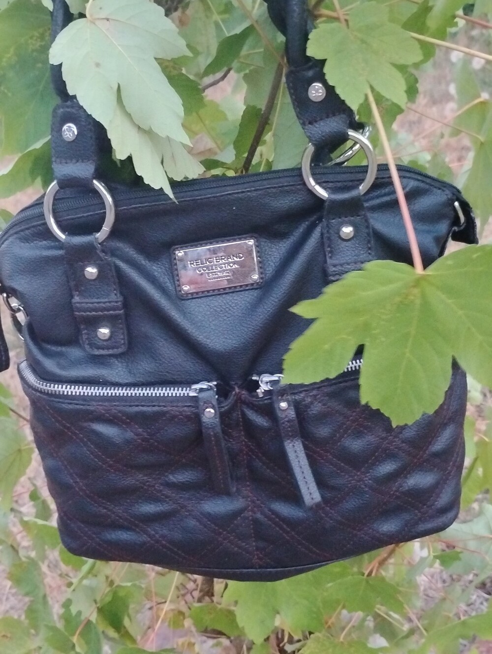 Relic Black Quilted Shoulder Tote with Silver Accents